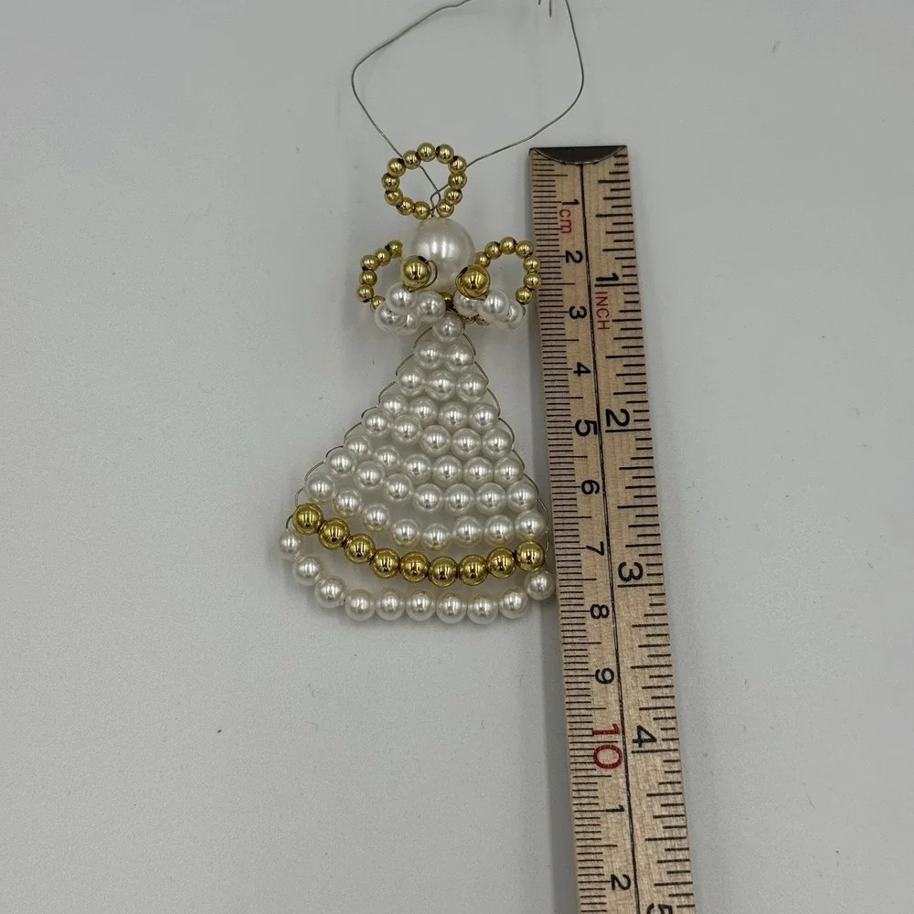Vtg Angel Ornament Beaded Faux Pearl Christmas‎ Wire Poseable 3 Inch